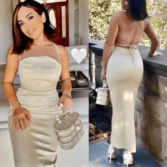 ZARA CREAM SATIN EFFECT MIDI DRESS - Picture 6 of 16